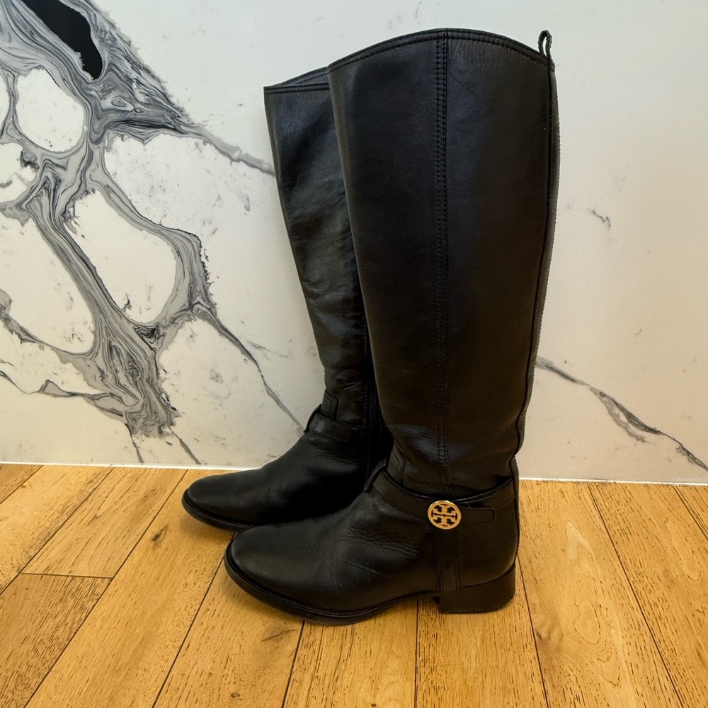 Black Leather Knee-High Boots